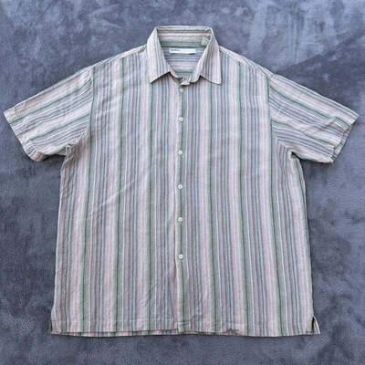 Perry Ellis Shirt Mens 2XL Striped Linen Cotton Short Sleeve Button Up Summer Ca - Image 1 of 4