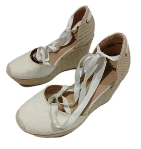 Torrid Espadrille Platform Wedge Shoes Size 9.5 WW Extra Wide Tie Up Cream - Picture 1 of 14