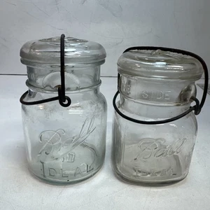 Vintage Ball "Ideal"Mason Jar, Crystal Clear, 16oz, Bail/Lid, Lot of 2 - Picture 1 of 4