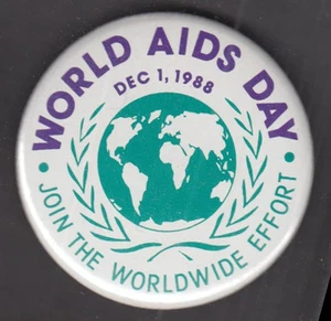 World AIDS Day December 1 1988 pinback button 2 1/4" diameter - Picture 1 of 1