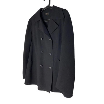 Brioni Womens Size 46 Large Car Coat Wool Black Double Breasted Midweight Jacket - Image 1 of 4
