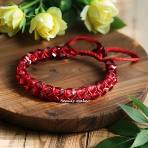 Natural Garnet Stone Healing Double Braided Warp Adjustable Birthstone Bracelet - Picture 1 of 2