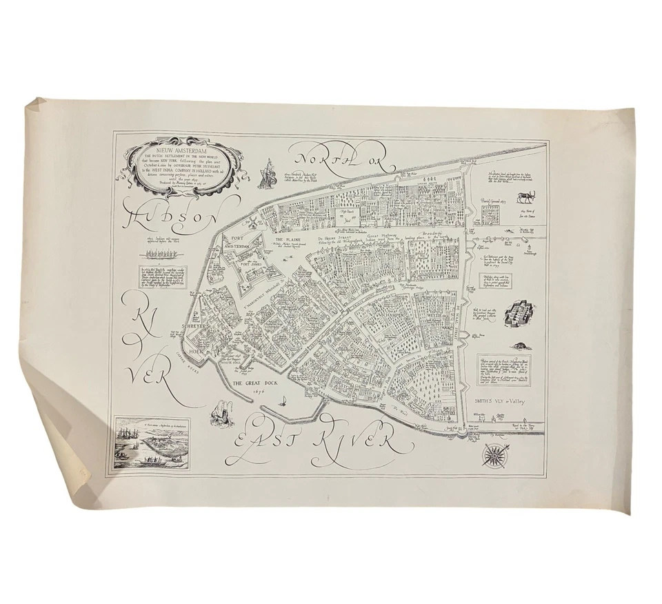 Litografía mapa MANHATTAN 1660 - Manning Exton 1965 'Nieuw Amsterdam' (23x35 pulgadas) Foto 1 de 4