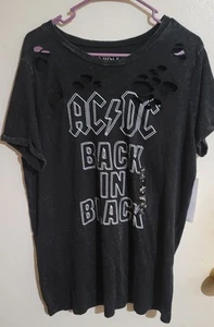 ACDC Back In Black Distressed T-Shirt Womens Size L NWT - Picture 1 of 5