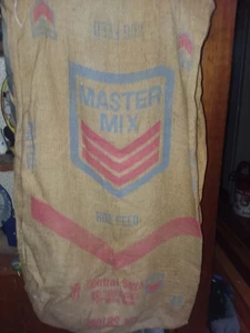 Vintage Burlap Feed Sacks  Master Mix,  100 # Hog feed Central Soya Fort Wayne - Picture 1 of 4