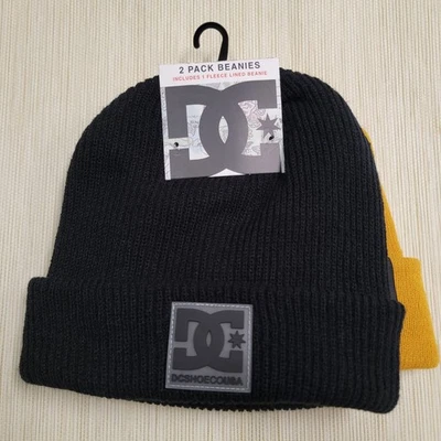 MENS DC SHOES 2-PACK BEANIES HATS 1 FLEECED LINED HAT BLACK/GOLD ONE SIZE - Image 1 of 4