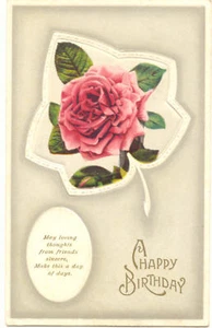 Vintage 1911 Postcard BIRTHDAY Rose framed IVY Leaf LOVING THOUGHTS FROM FRIEND - Picture 1 of 1