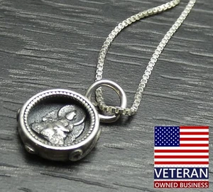 Sterling Silver Round Buddha Wisdom Amulet Charm Box Chain Necklace 20 inches - Picture 1 of 13