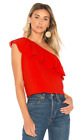 Rebecca Taylor Women's Size 2 One Shoulder Silk Ruffle Top in Candy Apple Red