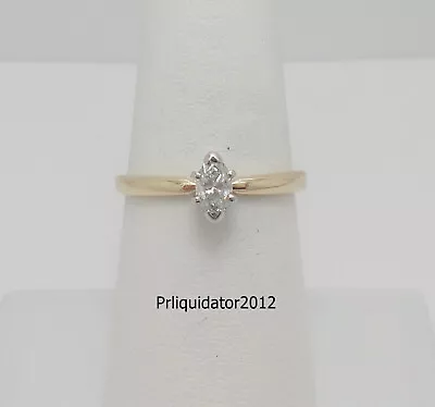 1/3CT Natural Marquise Diamond Solitaire Engagement Wedding Ring 14K Yellow Gold - Image 1 of 4
