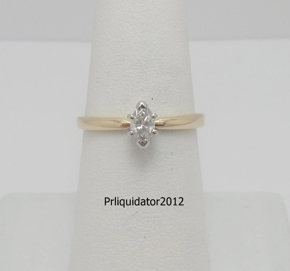 1/3CT Natural Marquise Diamond Solitaire Engagement Wedding Ring 14K Yellow Gold - Image 1 of 4