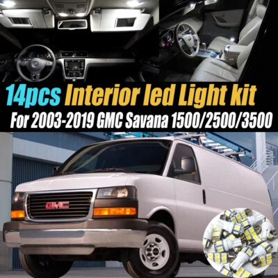 14Pc Car Interior LED White Light Bulb Kit 2003-2019 GMC Savana 1500/2500/3500 - Image 1 of 4