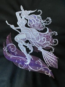 Embroidered Quilt Block/Panel. Large Design. Ghostly Witch On Cotton Fabric - Picture 1 of 4