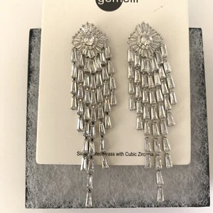 Lampadario Gemelli ottone placcato argento con zirconi orecchini NUOVO - Foto 1 di 6