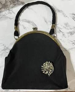 Vintage Julius Resnick JR USA Hand Purse Black Fabric - Picture 1 of 7