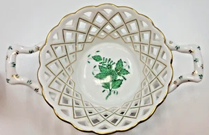 HEREND Apponyi Green Handled Reticulated Basket #7412 - Picture 1 of 5