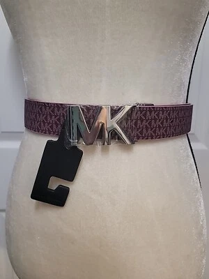 MICHAEL KORS REVERS MK LOGO BUCKLE Two-Tone BELT BURGUNDY PINKISH M NWT - Image 1 of 4