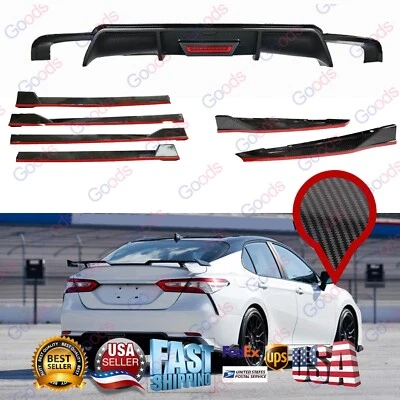 Alerones traseros de carrocería completa con moldura roja de fibra de carbono para Camry 18-23 faldones laterales ala Foto 1 de 4