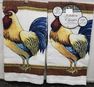 SET OF 2 SAME PRINTED KITCHEN TOWELS(15"x25") BLUE TAILED ROOSTER ON WHITE 23,BH - Picture 1 of 10