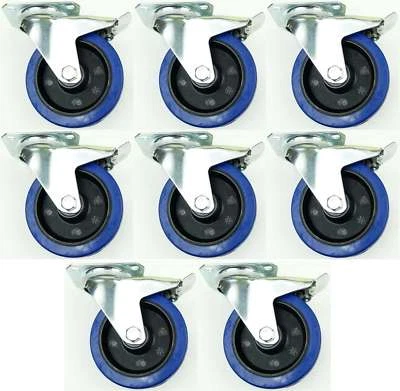 8er Set SL 125 mm Schwerlast Rollen Bremse Transportrollen Lenkrollen Blue Wheel - Bild 1 von 4