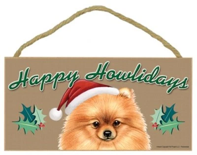 Letrero de perro de Navidad rojo pomerania Happy Howlidays gran regalo placa de 5"x10" 299 Foto 1 de 3