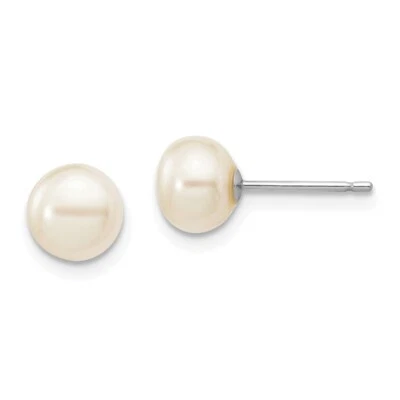 10k White Gold 6-7mm White Button Freshwater Cultured Pearl Stud Post Earrings - Image 1 of 3
