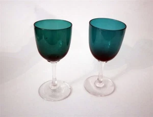 Coppia Bicchieri da Vino Vittoriani Bristol Verdi 4" c1850 Molto Bellissimi - Foto 1 di 5