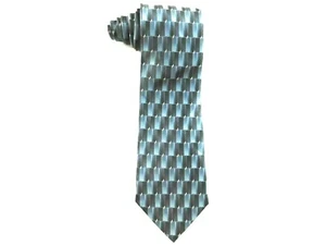 Corbata de seda para hombre Preswick & Moore nueva sin etiquetas diseño geométrico negro y gris - Imagen 1 de 4