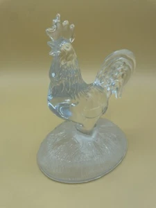 Crystal Glass Rooster Hen Chicken Figurine Frosted Base - Picture 1 of 6