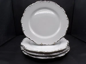 4 Vintage Fine China Nobility Japan Dinner Plate Scalloped Silver Edge 10.5" F25 - Picture 1 of 14