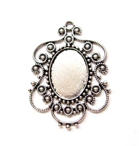 4 of 25x18mm Antique Silver Beaded Art Nouveau Pendant Settings, Very Nice - Picture 1 of 15