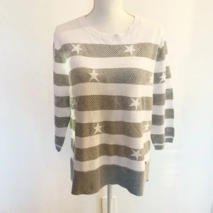 Suéter Picadilly Canadá Blanco Plateado Rayas Estrella Cuello Redondo Talla M Festivo Usado en Excelente Condición - Imagen 1 de 13