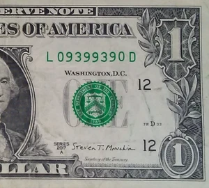 2017 A Fancy Serial Number One Dollar Bill Radar Palindrome Note - Bild 1 von 3
