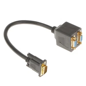 VGA 1 Mâle vers Double VGA Femelle Convertisseur Adaptateur Splitter Y Câble Or - Photo 1/3