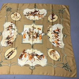 HERMES Bufanda Carre 90 Seda LES CHEVAUX DES MOGHOLS Beige Etiquetas Usadas 08K - Imagen 1 de 10