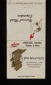 1950s Jim Shanley Rep Advertising Universal Match Corporation Highland IN Lake C - Picture 1 of 2