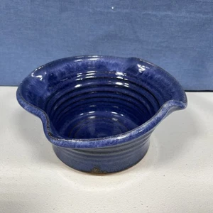 Signed Handmade Pottery Bowl Vase Cobalt Blue Clay bottom Drip Art Studio 8" - Picture 1 of 8