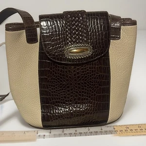 Vintage Brighton Beige & Brown Croc Print Leather Purse Clutch Handbag - Picture 1 of 11
