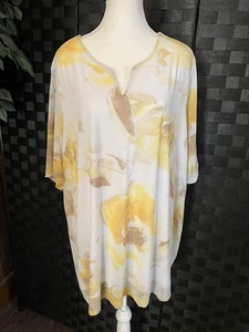 Susan Graver Women’s 3X, Sheer Layered Top, Yellow Brown Floral, Short Sleeve - Picture 1 of 11