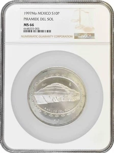 Mexico 10 pesos 1997 Mo, NGC MS66, "Pre-Columbian - Piramide Del Sol" silver - Picture 1 of 2