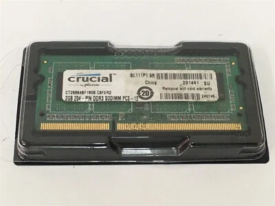 Crucial 2GB 204-PIN DDR3 SODIMM PC3-12 RAM CT25664BF160B.C8FER2 - Image 1 of 2