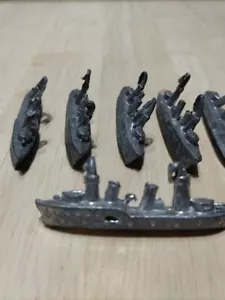 6 Vintage 1950s Tiny Lead Metal Battle Ship Game Pieces Tokens 2 1/2 inches long - Picture 1 of 16