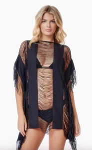 PilyQ PQ Monique Cover Up Black Gold Sleeveless Fringed ~NWT~ M/L - Picture 1 of 2