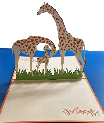 LOVE CARDS 3D Pop-Up Greeting Card Handcrafted Giraffes Baby Dschungle Zoo Animals Love
