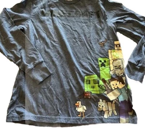 Minecraft Shirt Boys Medium Long Sleeve Gray Figures - Picture 1 of 4