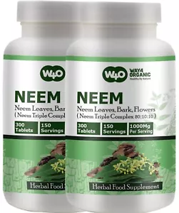 Neem Triple Complex Neem Leaves Bark Flowers in (80:10:10) 600 Tablets(2 Pack) - Picture 1 of 13