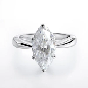 3ct D Marquise Cut Moissanite Hidden Halo Engagement Ring 18K White Gold Plated - Picture 1 of 16