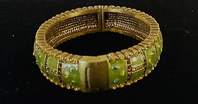 Heidi Daus Enamel / Crystal Hinged Clamper Bangle Bracelet - green, gold & red - Image 1 of 4