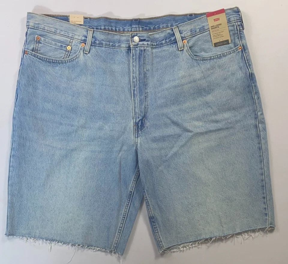 Levis 469 Mens 54 Loose Shorts Raw Cut Bottom Hem Distressed Blue Denim