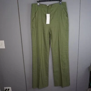 Veronica Beard Noda Linen Wide Leg Pant in Bright Army Green size 14 NWT - Picture 1 of 16